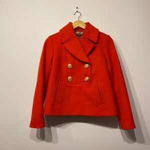 J.Crew Red Melton Wool Popover Peacoat in Saddle Nello Gori Pullover Jacket
